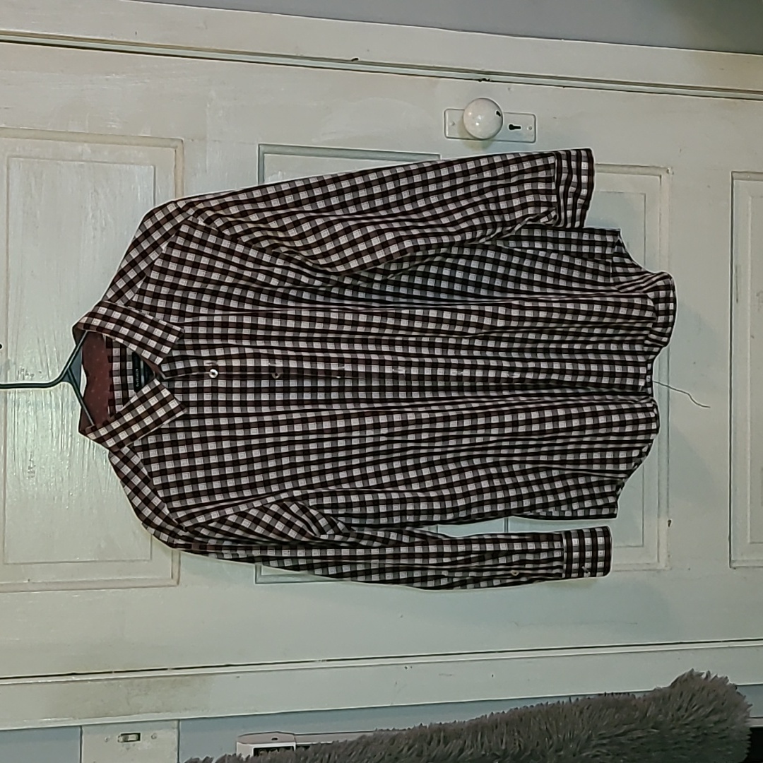 Maroon And White Checkered Button-Up Shirt